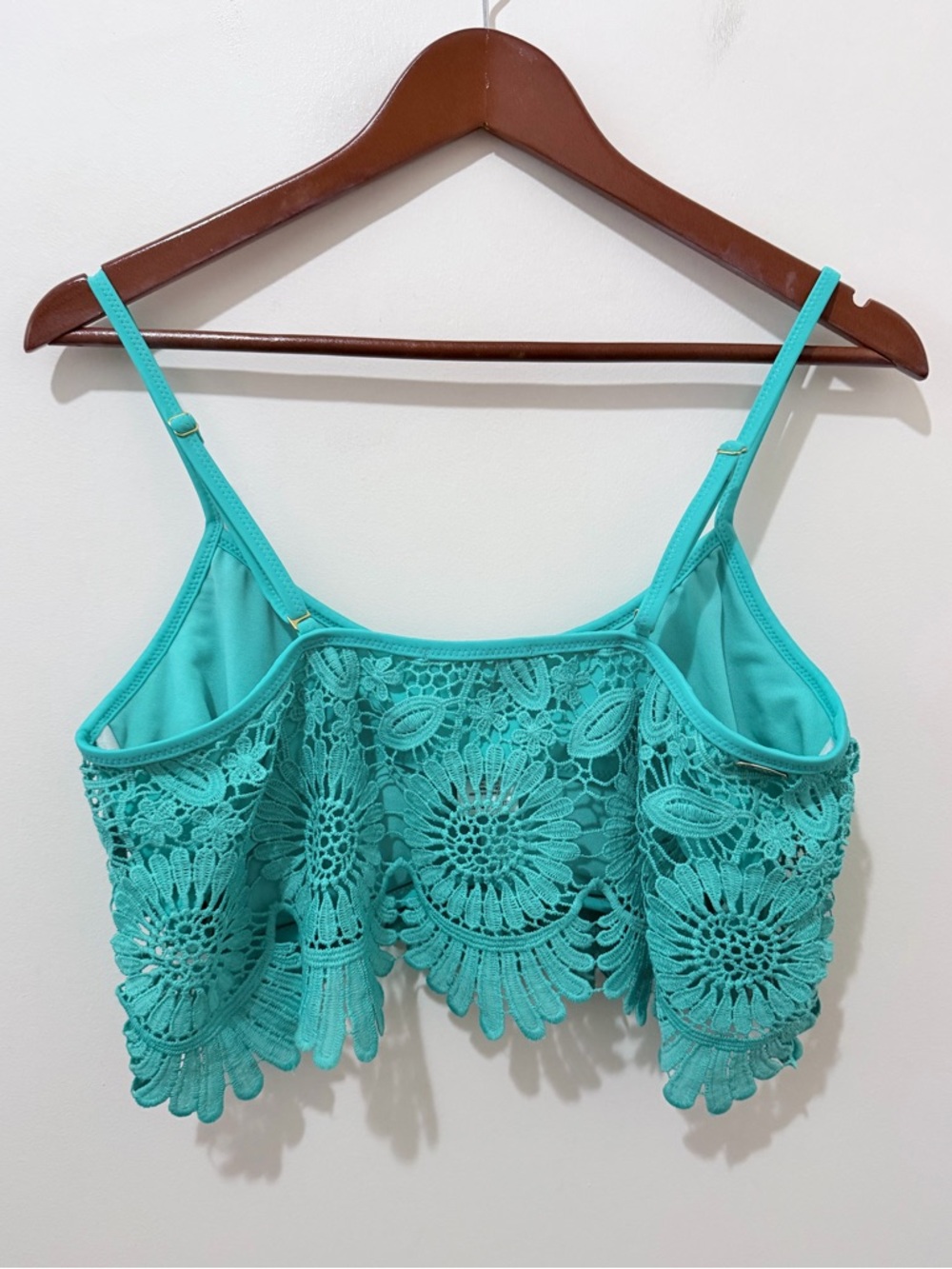 Jessica Simpson Crochet Bandeau Bikini Top with Soft Cups Lace Turquoise Size XL - Picture 3 of 6